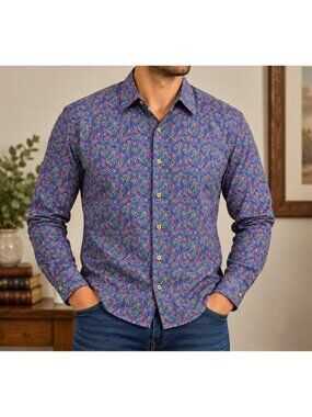 Coton Doux Shirt Mens M 40 15 3/4 Purple Paper Clip Print Button Down Novelty